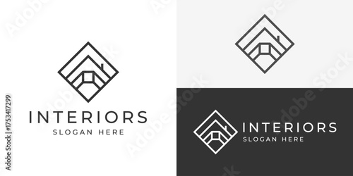 Creative simple interiors logo template. Home decor logo design vector illustration.