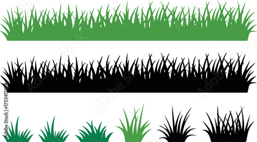 Green and black grass silhouettes blades