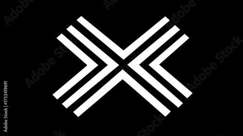 Minimalist geometric X shape with triple parallel white lines on black background, modern abstract graphic element