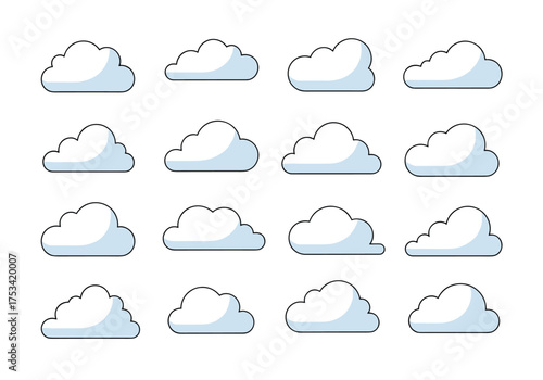 A collection of fluffy white clouds scattered across a clear blue sky.