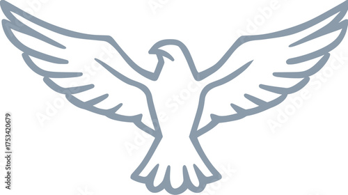 Minimalist flying dove line art icon. Stylized bird symbol of peace, freedom, hope, and spirituality.