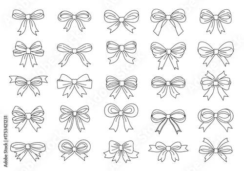 A collection of various elegantly drawn bow tie designs for decorative purposes.