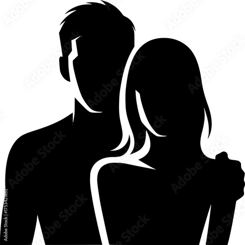 Love's Embrace: Silhouette of a couple, symbolizing love, affection and closeness. This simple yet evocative image captures the essence of a strong bond.