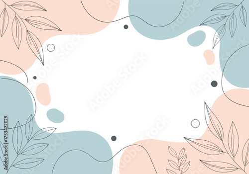 Soft abstract organic shapes with delicate botanical line art and a pastel color palette.