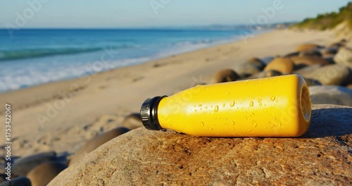 Yellow plastic bottle beach