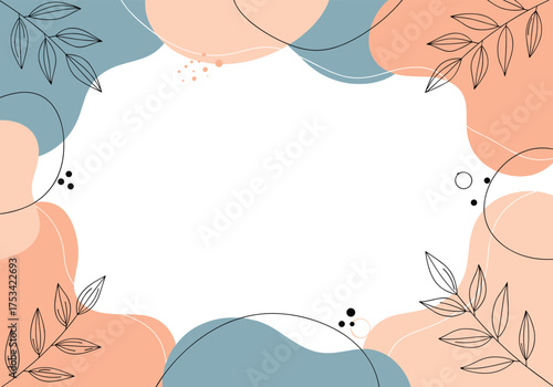 Soft organic shapes and delicate leaf illustrations create a calming natural abstract background.