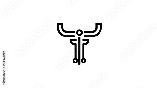 Futuristic digital bull head outline icon. Abstract technological livestock symbol with integrated circuit lines and geometric elements.