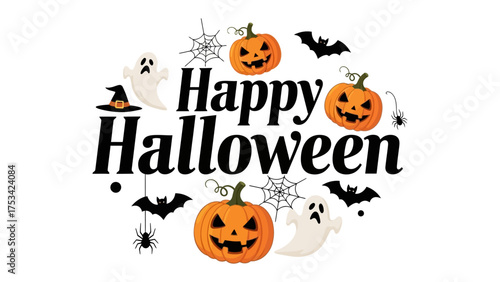 Spooky Halloween Decoration: A collection of charming Halloween icons against the backdrop of a festive celebration, the essence of All Hallows' Eve. 