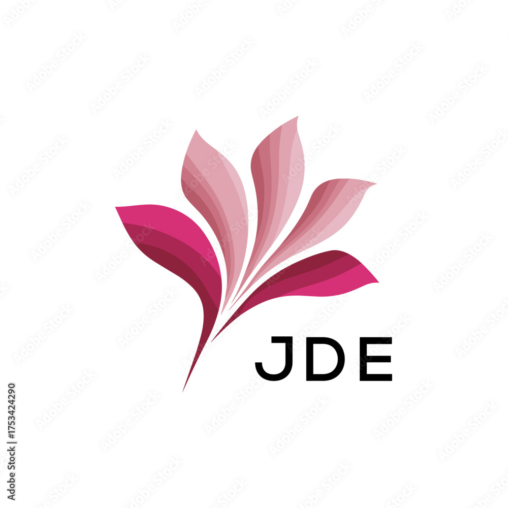 Obraz premium Modern Pink Leaf Logo Vector, JDE Later Logo, Gradient Petal Logo Concept, Creative Minimal Nature Logo, 