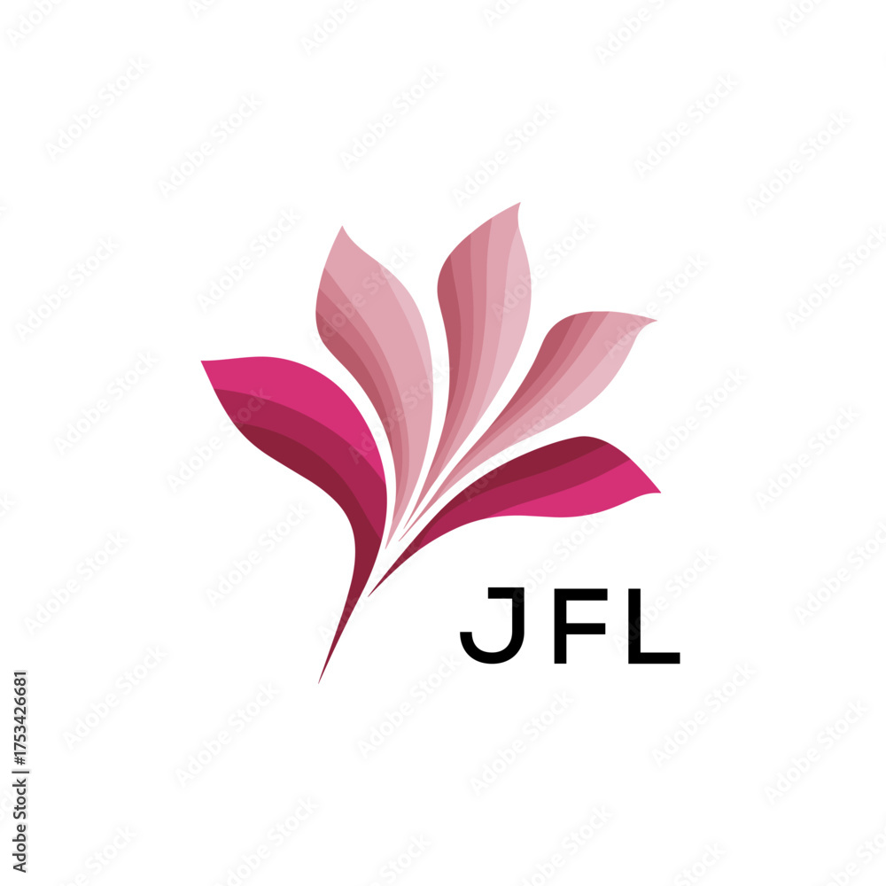 Obraz premium Modern Pink Leaf Logo Vector, JFL Later Logo, Gradient Petal Logo Concept, Creative Minimal Nature Logo, 