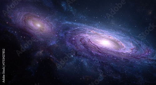 Two spiral galaxies gracefully swirling together amidst the vast cosmos, filled with vibrant colours