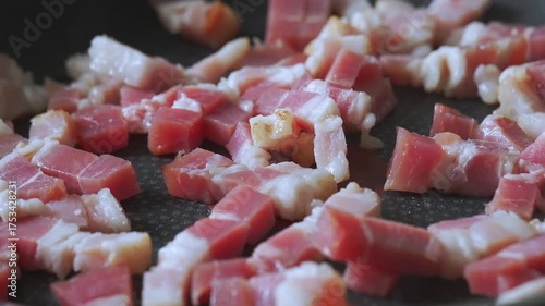 Sizzling Chopped Pork in Frying Pan.