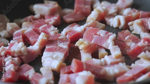 Sizzling Chopped Pork in Frying Pan.