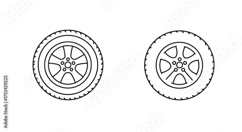 Simple line drawing depicting two vehicle tires in a minimalist style