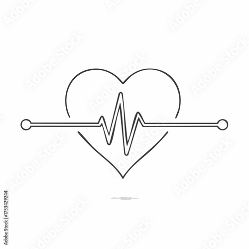 Hand-sketched heart symbol with an integrated pulse wave, representing life, health, love, and medical concepts in a clean, minimalist line art style