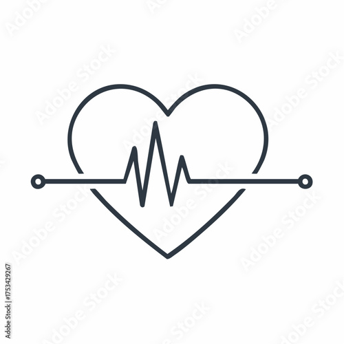 Minimalist line art illustration representing heart health and vital sign monitoring, symbolizing the essential connection between love, life, and medical care in a clean graphic form