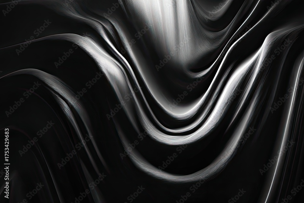 Fototapeta premium A grayscale image showcases flowing, rippling forms with light and shadow effects