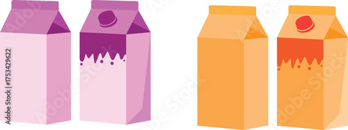 vector illustration of a set of colored paper bags or juice packet.  juice paper sticker icon in flat style. healthy juice business concept