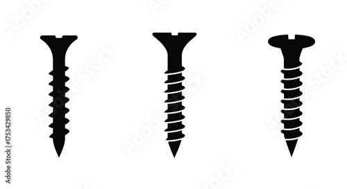 A simple illustration depicting three different types of black screws