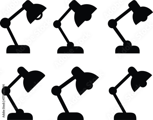 desk lamp, table lamp, study lamp, office lamp, reading lamp, silhouettes, shadows, black and white, minimalist, line art
