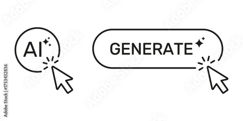 Artificial Intelligence Generate Button Cursor Click Line Icon Set. Digital Creativity Innovation Machine Learning User Interface Symbol Collection. Isolated Vector Illustration