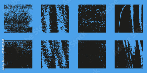 Linocut Relief Printing Rectangle Shapes. Stamp Texture Collection. Rough Black Ink Roller Textures. Stamp Grunge Ink. Isolated Vector Illustration