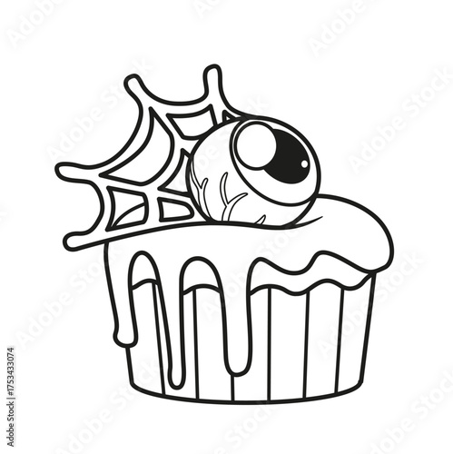 Biscuit cake with Halloween eye decoration outline for coloring page on white background