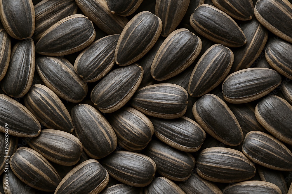 Obraz premium Sunflower Seeds Macro Close-Up – Detailed Surface with Natural Beige Tones, Seeds, Healthy Snacks, and Culinary Ingredient Concept