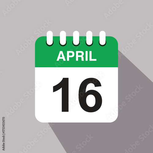 16 april calendar date icon. vector illustration with shadow design