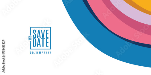 Save the date banner Swirl Elements with Gradients. Carnival 3D Pattern. Can be used for business, marketing and advertising. logo graphic design of event summit for Technology and upcoming events.