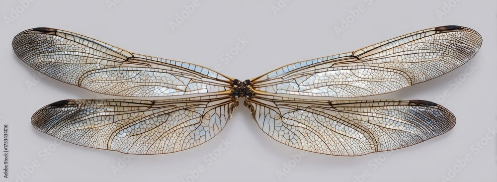 Fototapeta premium Macro studio shot of a spread insect's wings, showcasing detailed veining against a neutral backdrop