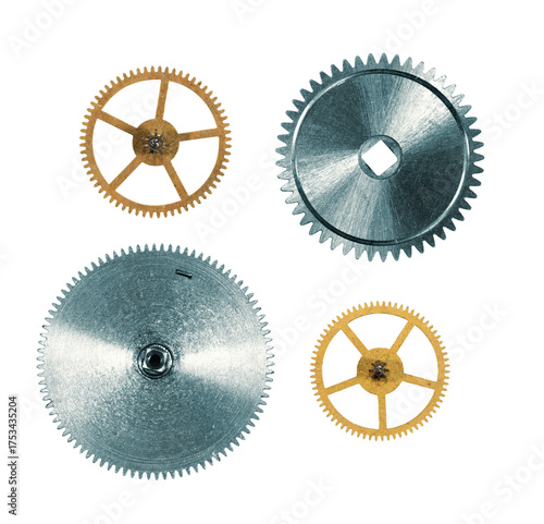 High quality PNG set of metallic gears made of different metals on transparent background.