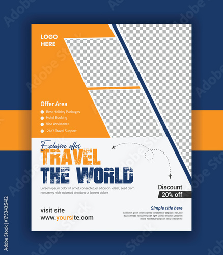 Explore the World Travel Poster banner and Modern Travel Agency Flyer Design vector template