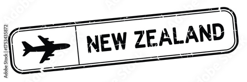 New zealand travel stamp with airplane icon