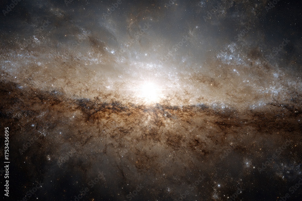 Obraz premium A distant galaxy, a vast swirl of stars and dust, shines brilliantly at the center