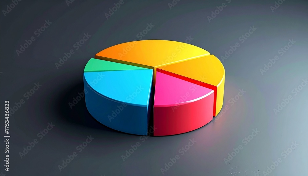 Obraz premium Vibrant 3D Pie Chart Illustrating Data Distribution and Business Analysis with Colorful Segments for Effective Visual Representation and Strategic Decision Making