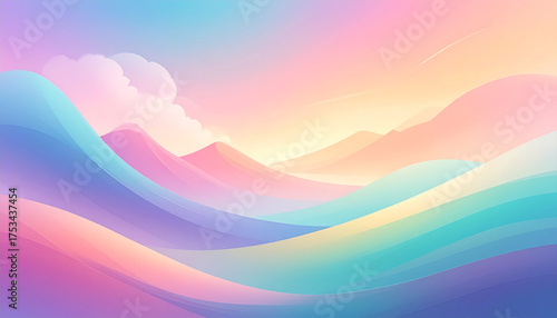 Serene abstract landscape with flowing pastel colored hills.