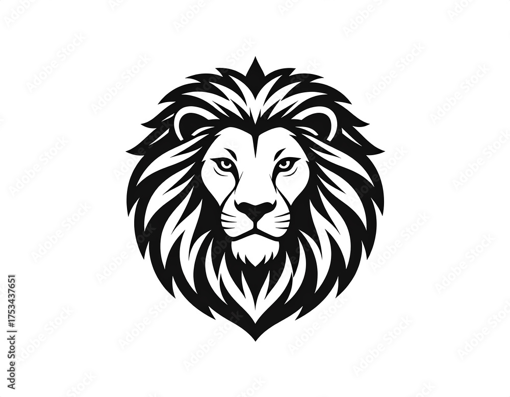 Fototapeta premium Simple Bold Black Lion Head Silhouette Graphic Animal Icon