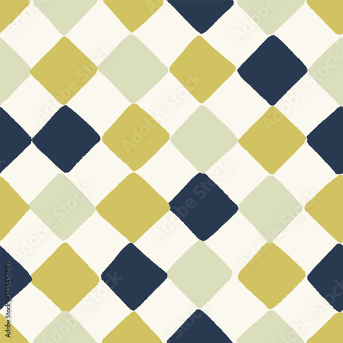 Geometric pattern, seamless checkered background with diamond shapes, rhombus for cloth. Modern texture design, repeating print for textile, fabric. Printable repeatable flat vector illustration.
