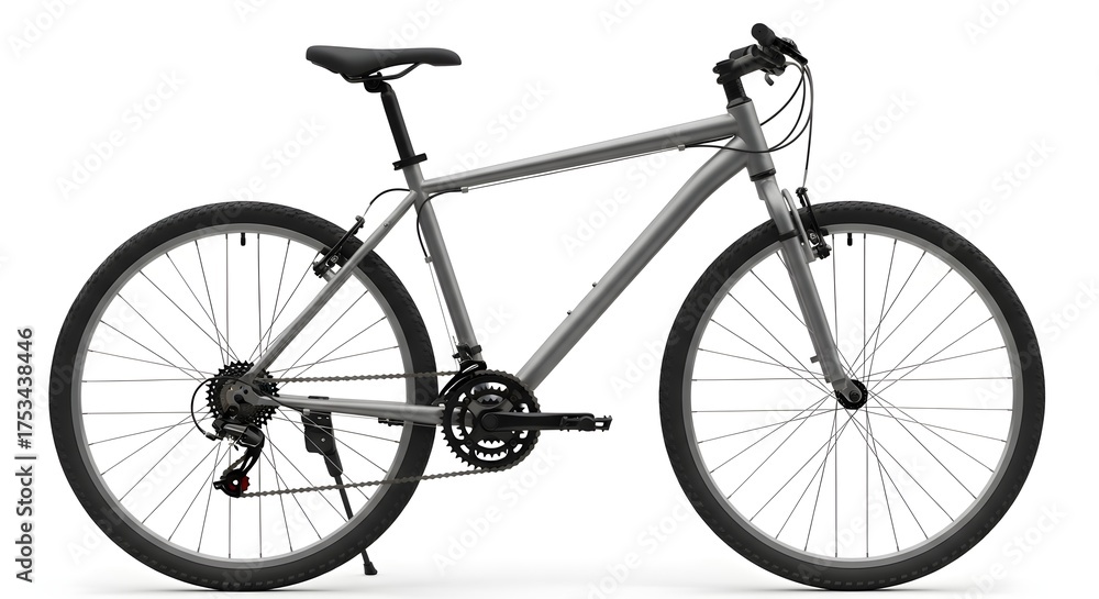 Obraz premium Gray Mountain Bicycle with Black Seat and Handlebars on a White Background