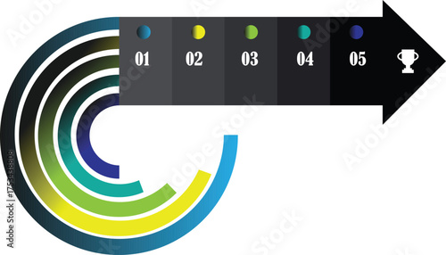 curved arrow timeline infographic five steps process flow diagram progression roadmap business illustration design and isolated on white background.