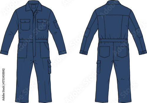 coverall jumpsuit uniform fashion apparel garment clothing outfit textile fabric illustration vector template design sketch pattern style art flat drawing technical