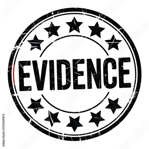 Circular stamp with the word evidence and stars