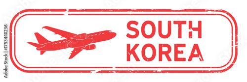 South korea travel stamp with airplane illustration