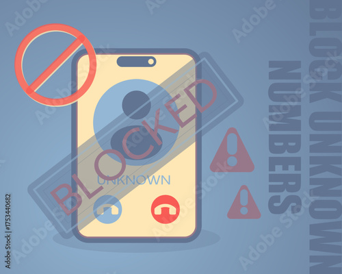 Illustration of a smartphone blocking an unknown caller for privacy and safety.