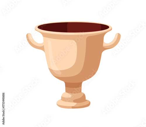 Ceramic pot. Large ancient vessel with handles. Earthenware, traditional crockery, big chalice cup, goblet. Clay earthen crock, vase. Flat cartoon vector illustration isolated on white background.