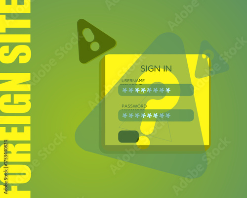 Illustration warning about logging into unknown or foreign websites for security awareness.