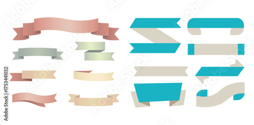 Ribbons collection. Ribbon banner art. Ribbons and banners. Flat ribbons. Set of Ribbons and banner. Banner illustration. Set of banner. Set of scroll ribbon, vintage ribbon
