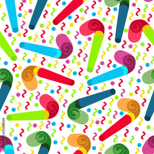 Seamless pattern with Party Blower Icon Vector Design. Birthday party design. Holiday texture