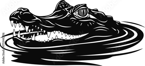 Emerging crocodile head, black vector silhouette. EPS version.